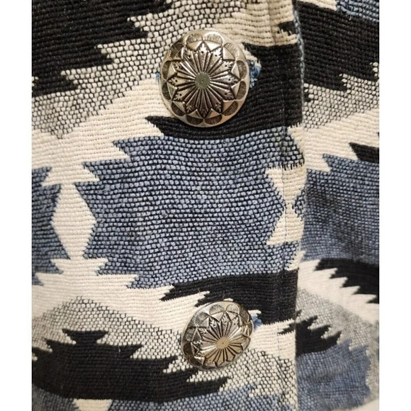 Womens 90s Vintage Southwest Tapestry Woven Jacket Blue Size Large Concho Button - Picture 3 of 9
